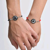 Парні браслети мотузка, шнурок червоний, чорний, місяць, зірка, сонце