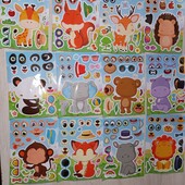 Розвиваючі наліпки з обличчями тварин для дітей. аркуш на вибір