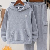 Теплий костюм для хлопчика в спортивному стилі сірий 140