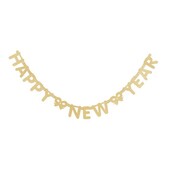 Гірлянда-банер “Happy New Year” (золота, ≈160 см). Новорічна гірлянда стрічка