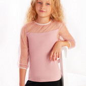 Нова модна святкова блуза з мережевними рукавами та горловиною р. 140-146. Відмінно у школу