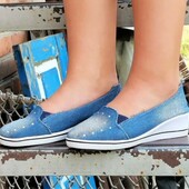 Женские джинсовые туфли балетки на танкетке.Уценка.