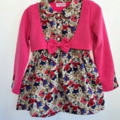 Платье теплое девочке с длинным рукавом принт панда болеро