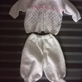Нарядный детский вязаный комплект на девочку, кофта и штаники, б/у