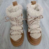 Zara теплые стильные сапожки замша + экокожа цвет рыжий размер 31