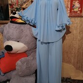 ❤️Брендовый натуральный нежно голубой плисеровыный костюм новый❤️Италия.Пог126-230см.Поб140-172см