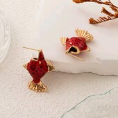 Сережи об'ємні рибки, риба червона, позолота