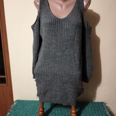 Тепла в'язана кофта "рванка" з відкритими плечима на пишні форми .