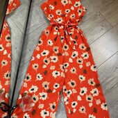 Розпродаж магазину! Яскравий комбінезон у квіти широкі штинини, є кармани є пояс