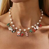 Новорічна, різдвяна темата. перлове намисто, кольє, 10 підвісок санта, ялинка, сніговик, олень