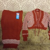 Теплый трикотажный комплект двойка:балеро + туника вязанный трикотаж, размер 44.
