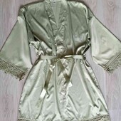 шикарный атласный халатик кимоно цвет оливка размер L XL