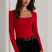 Джемпер в червоний рубчик з квадратним декольте трикотаж тягнеться добре