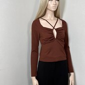 Кофта лонгслів кавова стрейчева у рубчик