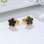 Сережки з п'ятьма листами конюшини, нержавіюча сталь, конюшина, клевер