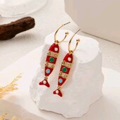 Довгі сережки рибки, червона риба, емаль, позолота