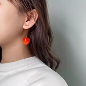 Червоні висячі сережки з вишнею, модні милі акрилові круглі довгі сережки-краплі з фруктами