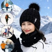 Чорний жіночий зимовий комплект шапка + хомут , теплий комплект шапка і хомут