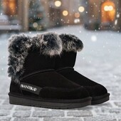 Натуральні підліткові ! Стильні зимові уггі з хутряною опушкою • Натуральний замш