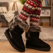 Натуральні підліткові ! Стильні зимові уггі з хутряною опушкою • Натуральний замш