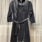 Комплект велюровий халатик нічна сорочка з мереживом XXS-XS