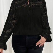 Шикарная нарядная блуза, рубашка скружевом, р. 4xl, наш 60-66, черная