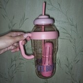 Пляшка велика пластикова 1300мл для води з льодом чи чаю з ситом та ковпачком на трубочці