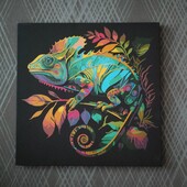 Хамелеон картина готовая работа 40х40см на черном холсте