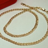 Великолепная цепочка 45 см, плетение Нонна (лав).Позолота 585 пробы 18К.