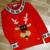 Жіночий новорічний різдвяний светр з оленям в чудовому стані