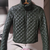 Пуховик еко шкіра колір хакі