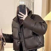 Куртка пуховик шоколадного кольору під шкіру/дутик