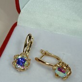 Великолепные серьги с радужным алпанитом. Позолота 585 пробы 18К.