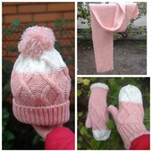 Новый комплект женский/ детский : шапка/ шарф/ рукавички