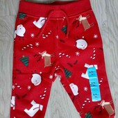Primark брендовые теплые штанишки с новогодним принтом на малечу рост 74 см
