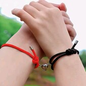 Набір парних браслетів серце мотузка, шнурок червоний, чорний