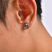 Сережки цвяшки місяць, підкова, вставка бірюза, медсталь, унісекс