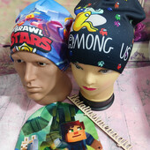 Шапочки з дайвінгу на флісі-Among Us, Brawl Stars . 4 кольори.4-8років