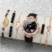 Набір 5 браслетів та кварцовий годинник зі стразами