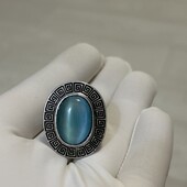 Распродажа!Кольцо бижутерия,вставка камень Кошачий глаз,размер регулируемый