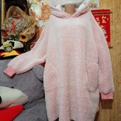 ❤️Брендовый розовый белоснеж меховой с двух сторон халат длинный оченьтёплый новый❤️Турция.Пог.150см