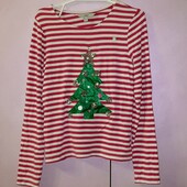 Новогодний Рождественский лонгслив тонкий реглан для девочки 6-7 лет рост 116-122