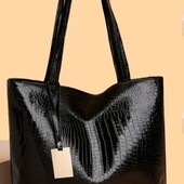 Сумка крос-боді, чорна під рептилію