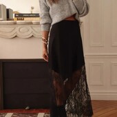 Атласна максі спідниця з мереживом, р. М