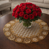 Сервировочная салфетка круглая D38 см, золотая, ажурная