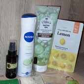 Лот 9шт. Маска для лица lemon, дезик nivea, крем для лица tea tree,гель для душа spa,соль для ванн,
