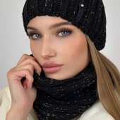 Жіночий комплект в'язка шапка лопата на флісі та снуд хомут.