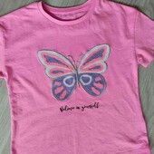 Dunnes stores брендовая хлопковая футболочка аппликация пайетки!!! на девочку рост 122/128 см