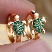 Сережки золотисті кільця черепашки, черепаха, зелені циркони
