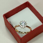 Нежное кольцо с алпанитом и фианитами. Размер 16. Позолота 585 пробы 18К.